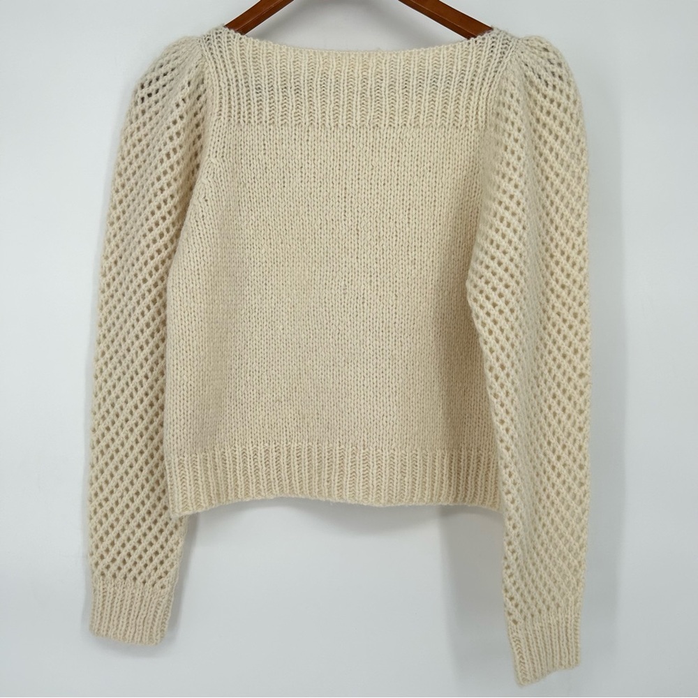 LoveShackFancy Rosie Heritage Pullover Sweater Alpaca Merino Wool Knit XS Snow - Picture 4 of 9
